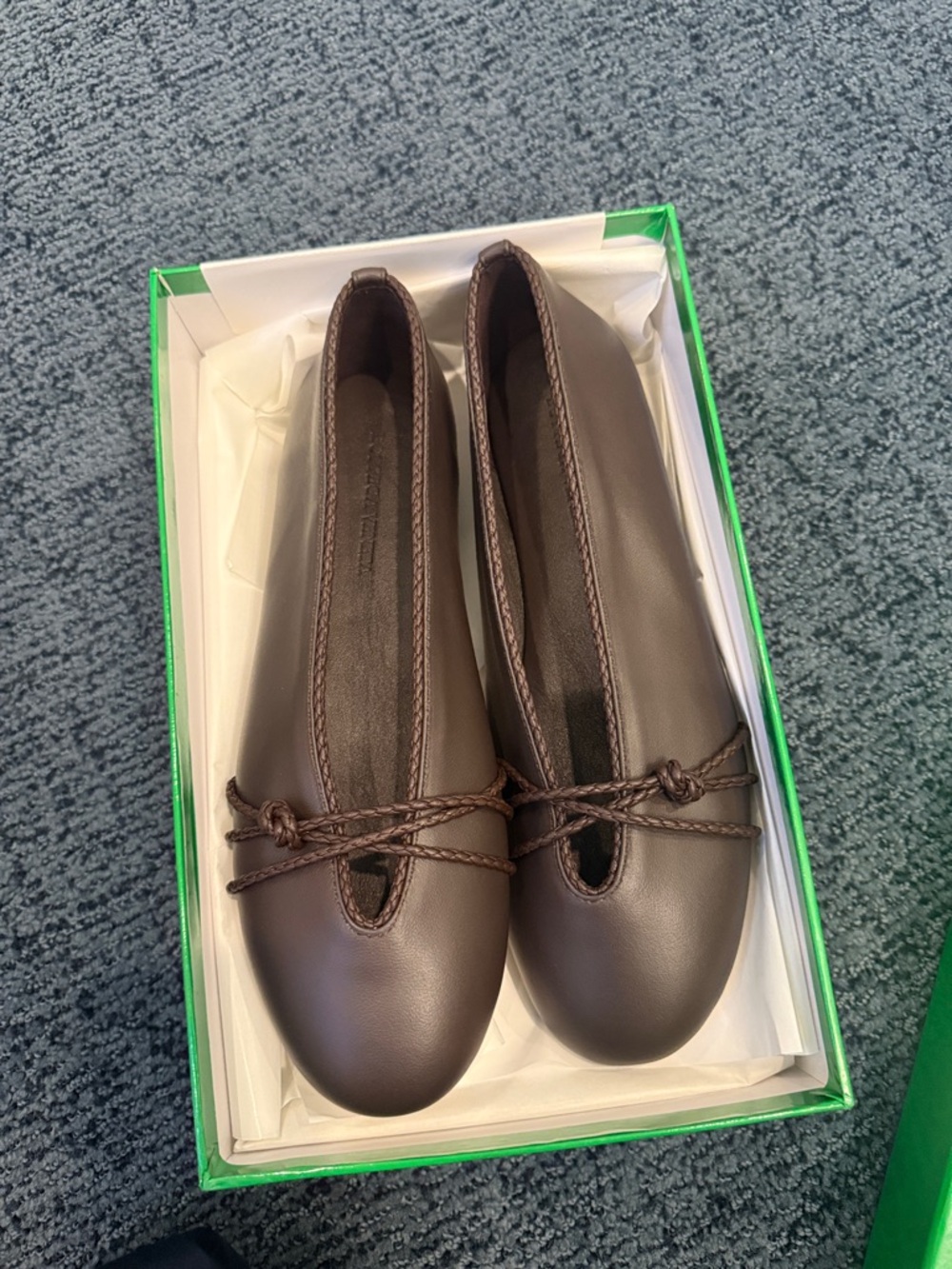 Brown leather chic flat with rope detail